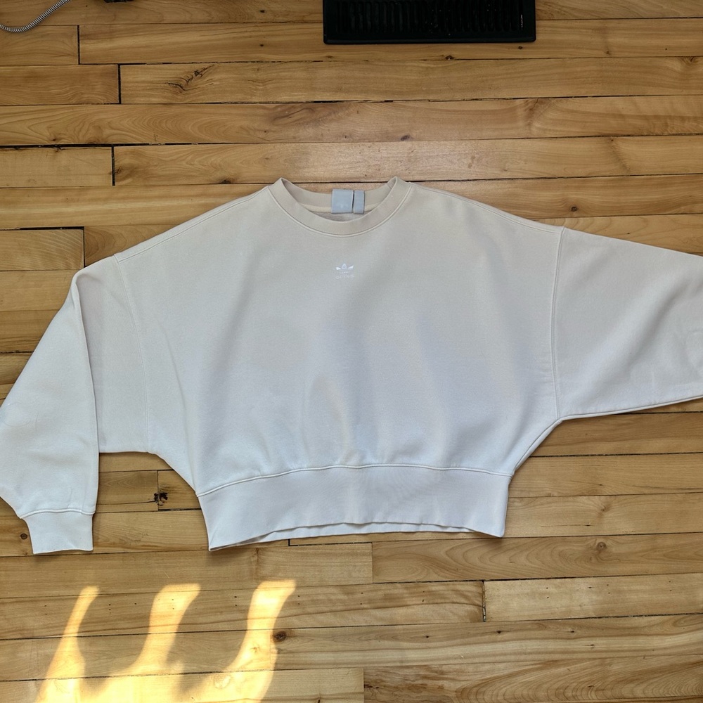Adidas Cream Sweatshirt drop shoulder beige Crewneck - Picture 6 of 8